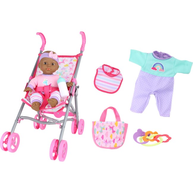 Dream Collection 12" Baby Doll Care Gift set w/ Doll Stroller - Dolls - 2