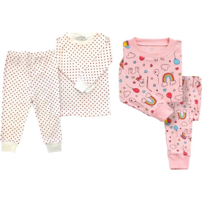 Kids Print Cuffed Pajamas 2-Pack, Hearts & Pink Rainbows