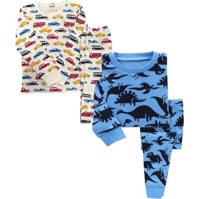 Kids Print Cuffed Pajamas 2-Pack, Cars & Dark Dinosaurs