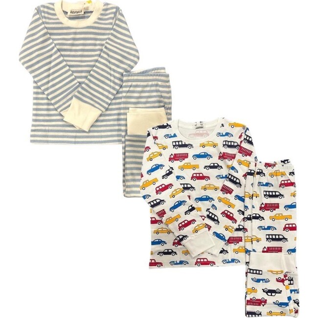 Kids Print Cuffed Pajamas 2-Pack, Cars & Blue Stripes