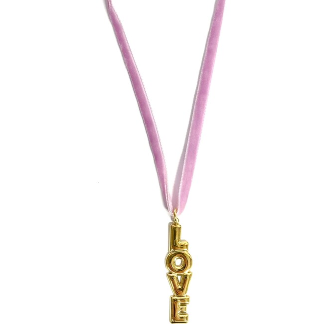 Love Charm Necklace with Velvet Ribbon, Pink
