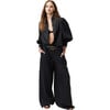 Women's Cape Metallic Print High Waist Pleated Pants, Black - Pants - 1 - thumbnail