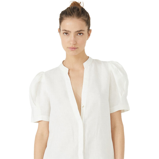 Women's Athina Mao V-Neck Short Puff Sleeve Shirt, White