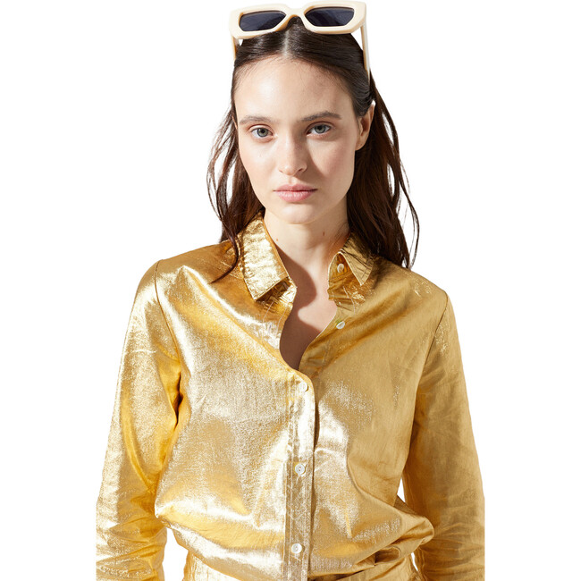 Women's San Marino Metallic Print Long Sleeve Shirt, Gold