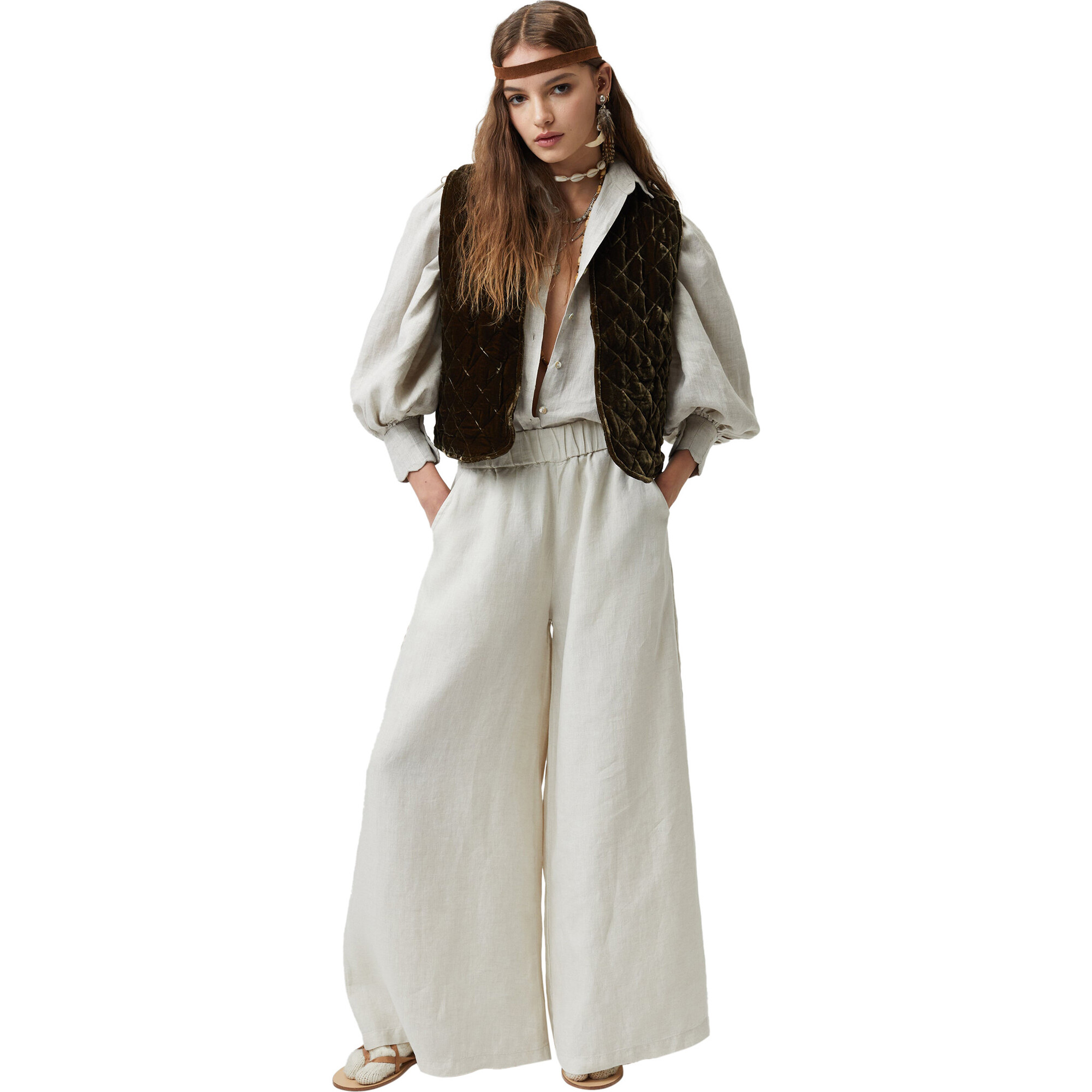 Women's Cape High Waist Wide Leg Pants, Natural - Pants - 1