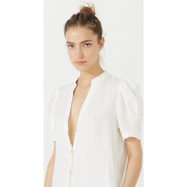 Women's Athina Mao V-Neck Short Puff Sleeve Shirt, White - Shirts - 2