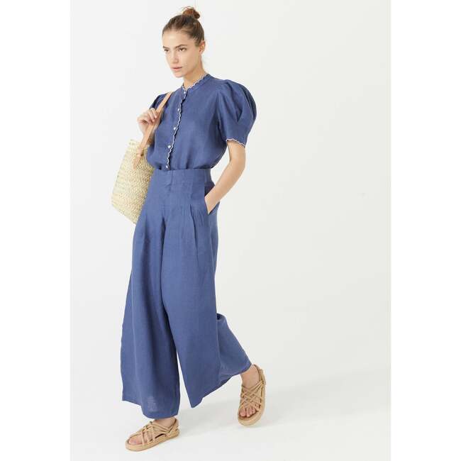 Women's Culotte High Waist Pleated Wide Pants, Deep Blue - Pants - 2