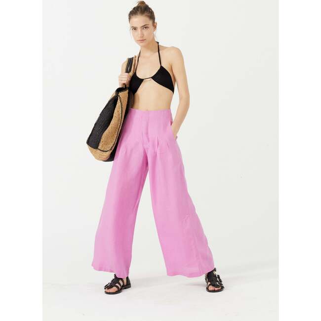 Women's Culotte High Waist Pleated Wide Pants, Petunia Pink - Pants - 2