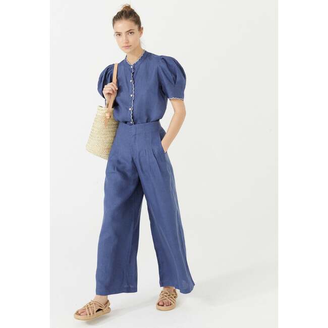 Women's Culotte High Waist Pleated Wide Pants, Deep Blue - Pants - 3