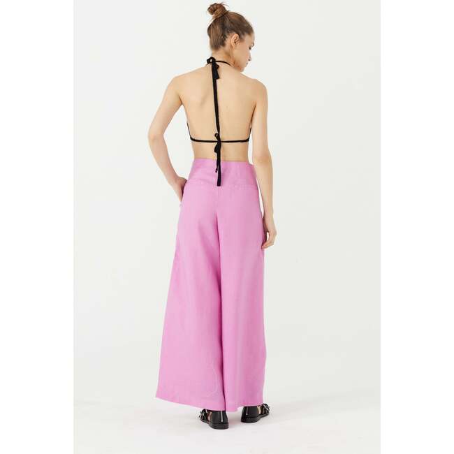 Women's Culotte High Waist Pleated Wide Pants, Petunia Pink - Pants - 3