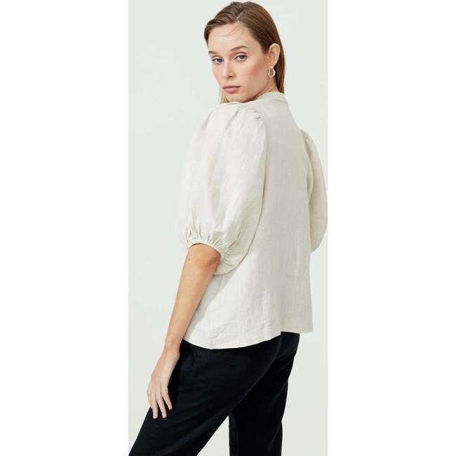 Women's Bubble Mao Neck Balloon Sleeve Shirt, Natural - Shirts - 4