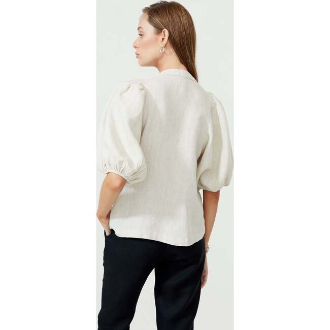 Women's Bubble Mao Neck Balloon Sleeve Shirt, Natural - Shirts - 5