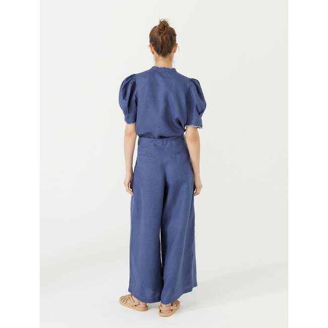 Women's Culotte High Waist Pleated Wide Pants, Deep Blue - Pants - 5