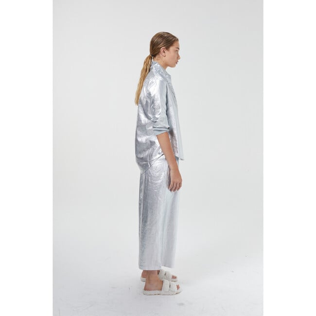 Women's Culotte Metallic High Waist Pleated Pants, New Silver - Pants - 4