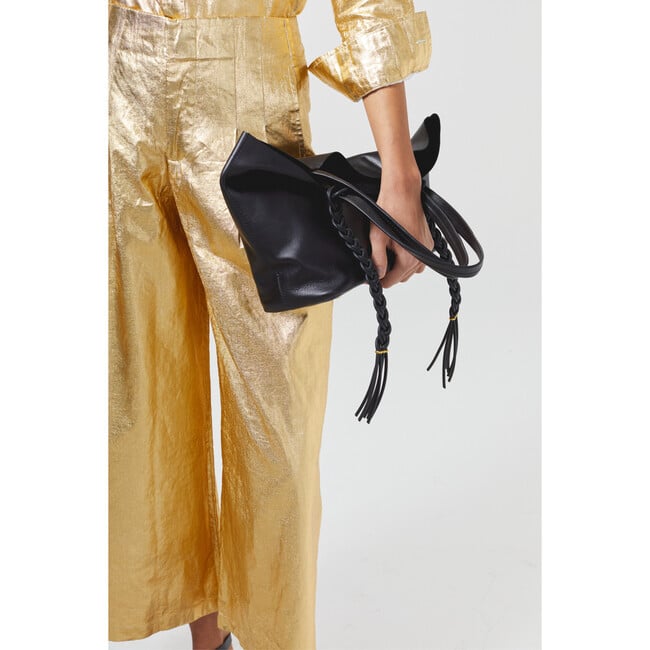 Women's Culotte Metallic High Waist Pleated Pants, Gold - Pants - 5