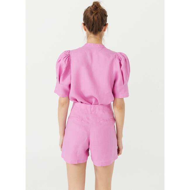 Women's Athina Mao V-Neck Short Puff Sleeve Shirt, Petunia Pink - Shirts - 6