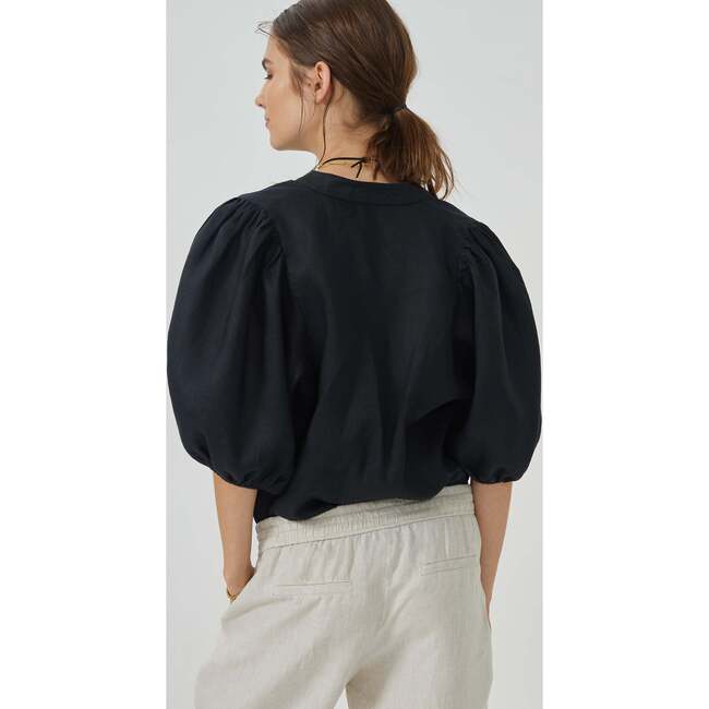 Women's Bubble Mao Neck Balloon Sleeve Shirt, Black - Shirts - 6