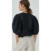 Women's Bubble Mao Neck Balloon Sleeve Shirt, Black - Shirts - 6