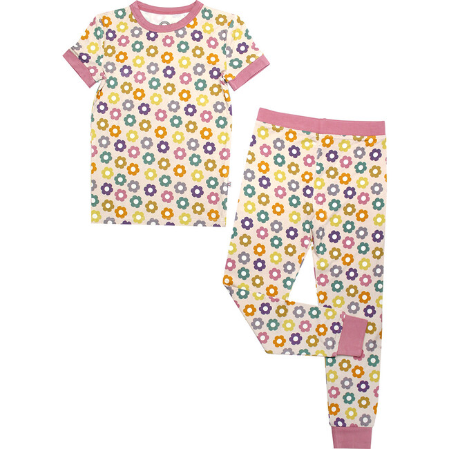 Feeling Groovy Bamboo Short Sleeve Kids Pajama Pants Set, Multi