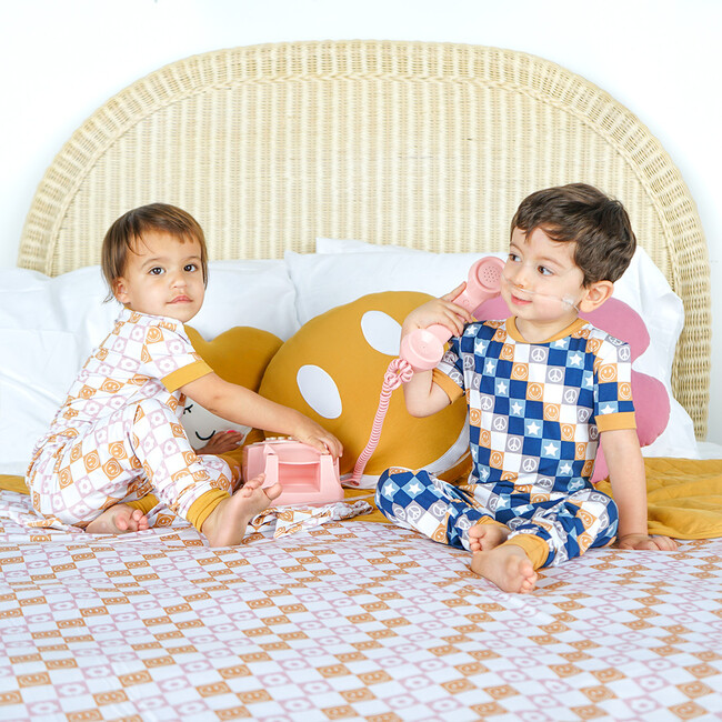 Happy Daze Blue Bamboo Short Sleeve Kids Pajama Pants Set, Multi - Pajamas - 4