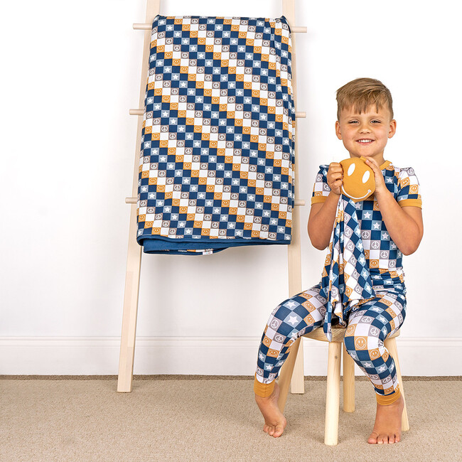 Happy Daze Blue Bamboo Short Sleeve Kids Pajama Pants Set, Multi - Pajamas - 5
