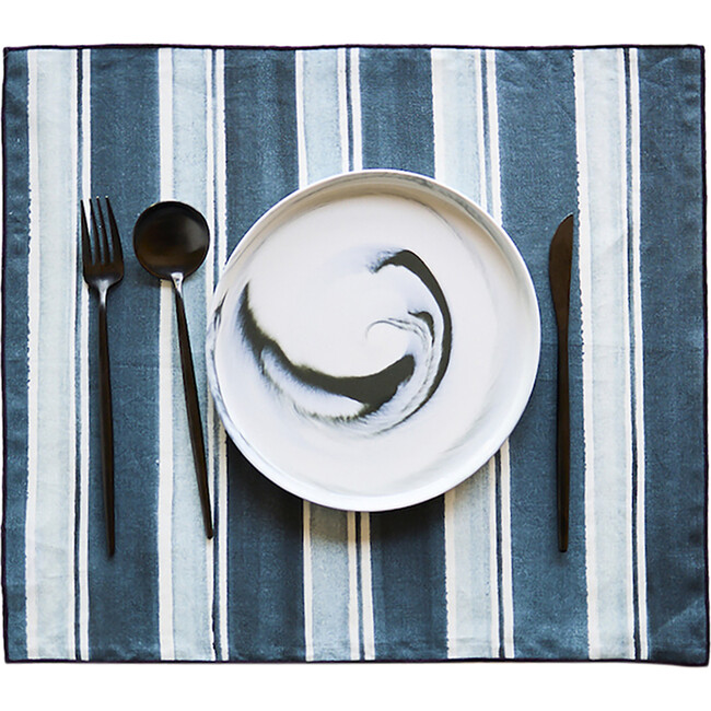 Grey and Blue Stripe Placemat with Maroon Trim