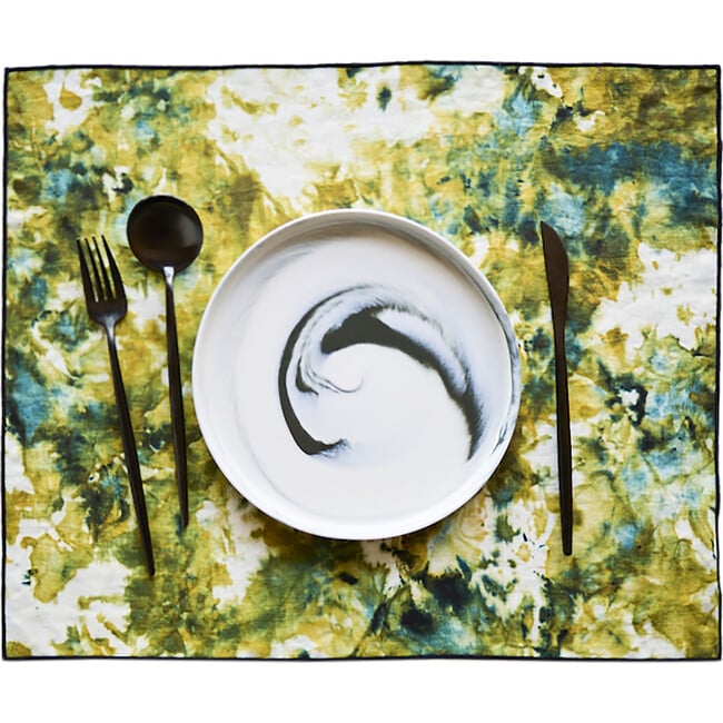 Green Marble Placemat with Navy Trim