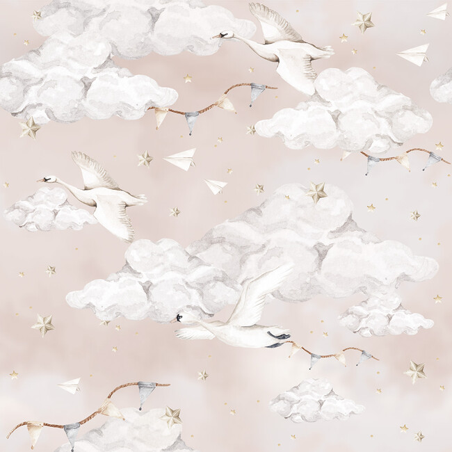 Magic Swans Pink Wallpaper