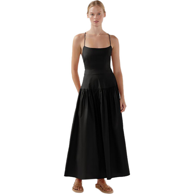 Women's Posy Curved Neck Rouleau Straps Dress, Black
