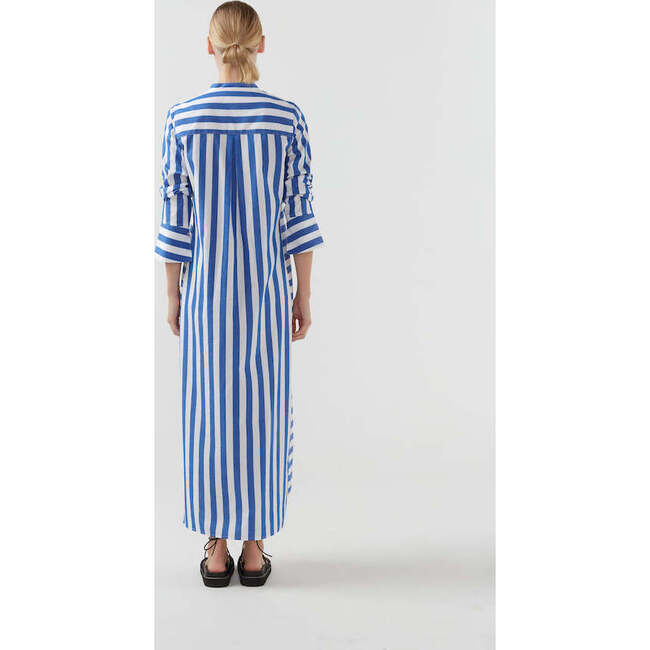 Women's Jude V-Neck Split Cuff Shirt Dress, Aegean Stripe - Dresses - 4
