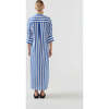 Women's Jude V-Neck Split Cuff Shirt Dress, Aegean Stripe - Dresses - 4