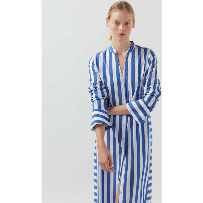 Women's Jude V-Neck Split Cuff Shirt Dress, Aegean Stripe - Dresses - 5