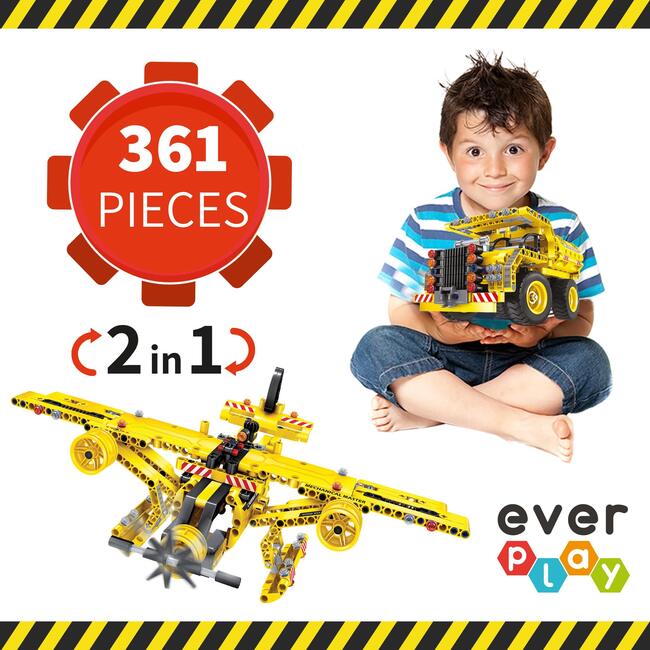 EverPlay 361 Piece 2-In-1 Flying Propeller Airplane & Dump Truck Model Construction Building Brick Block