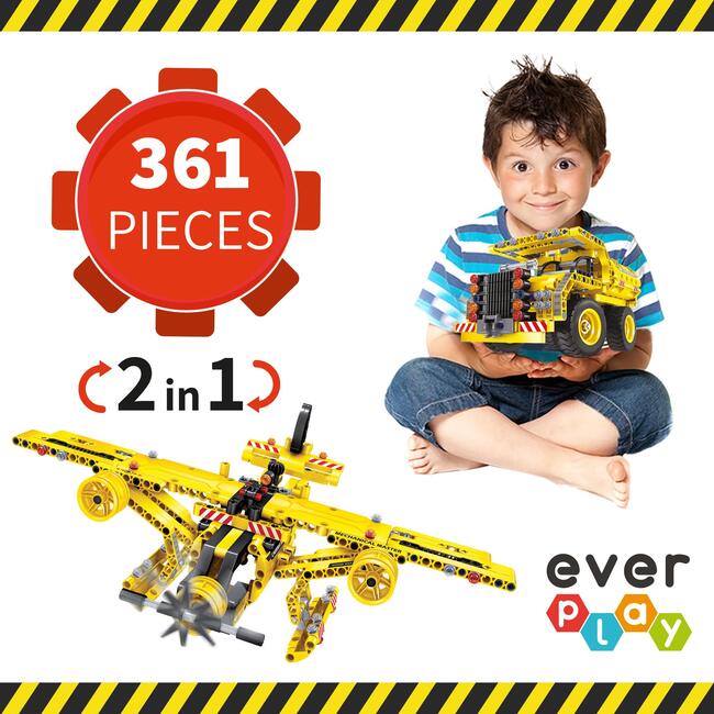 EverPlay 361 Piece 2-In-1 Flying Propeller Airplane & Dump Truck Model Construction Building Brick Block - STEM Toys - 1