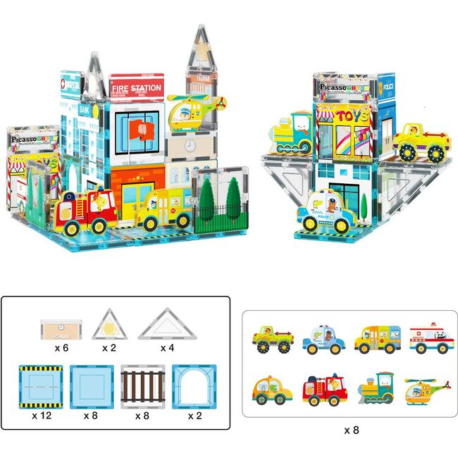 Magnetic Tiles Building Construction Blocks Metro City Town  - STEM Toys - 3