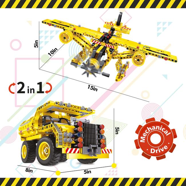 EverPlay 361 Piece 2-In-1 Flying Propeller Airplane & Dump Truck Model Construction Building Brick Block - STEM Toys - 2