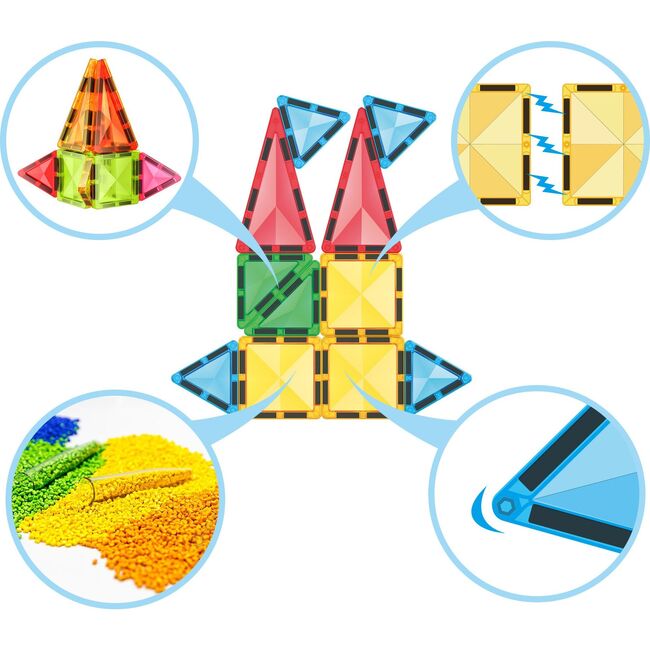 EverPlay 24 pcs Travel Size Magnetic Tiles Building Blocks - STEM Toys - 3