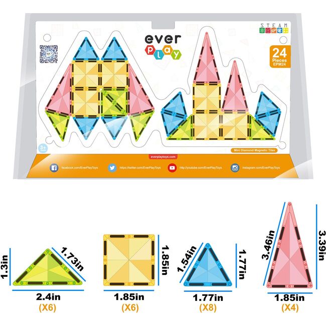 EverPlay 24 pcs Travel Size Magnetic Tiles Building Blocks - STEM Toys - 4