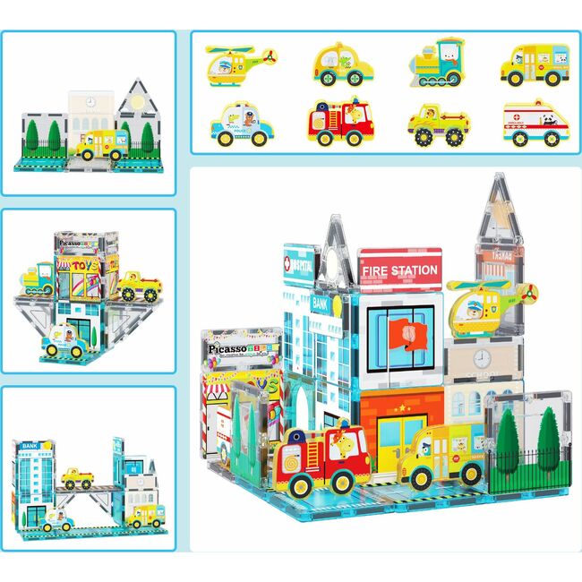 Magnetic Tiles Building Construction Blocks Metro City Town  - STEM Toys - 5