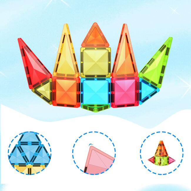 EverPlay 24 pcs Travel Size Magnetic Tiles Building Blocks - STEM Toys - 7