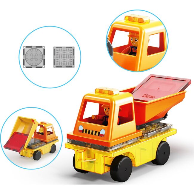 Magnet Tile Building Blocks 3-in-1 Crane, Dump Truck, and Ladder Construction Vehicle - STEM Toys - 7