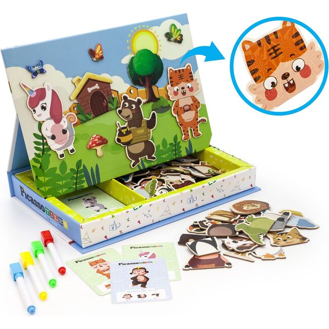112 Piece Magnetic Mix and Match Animal Board Games and Drawing Board Set