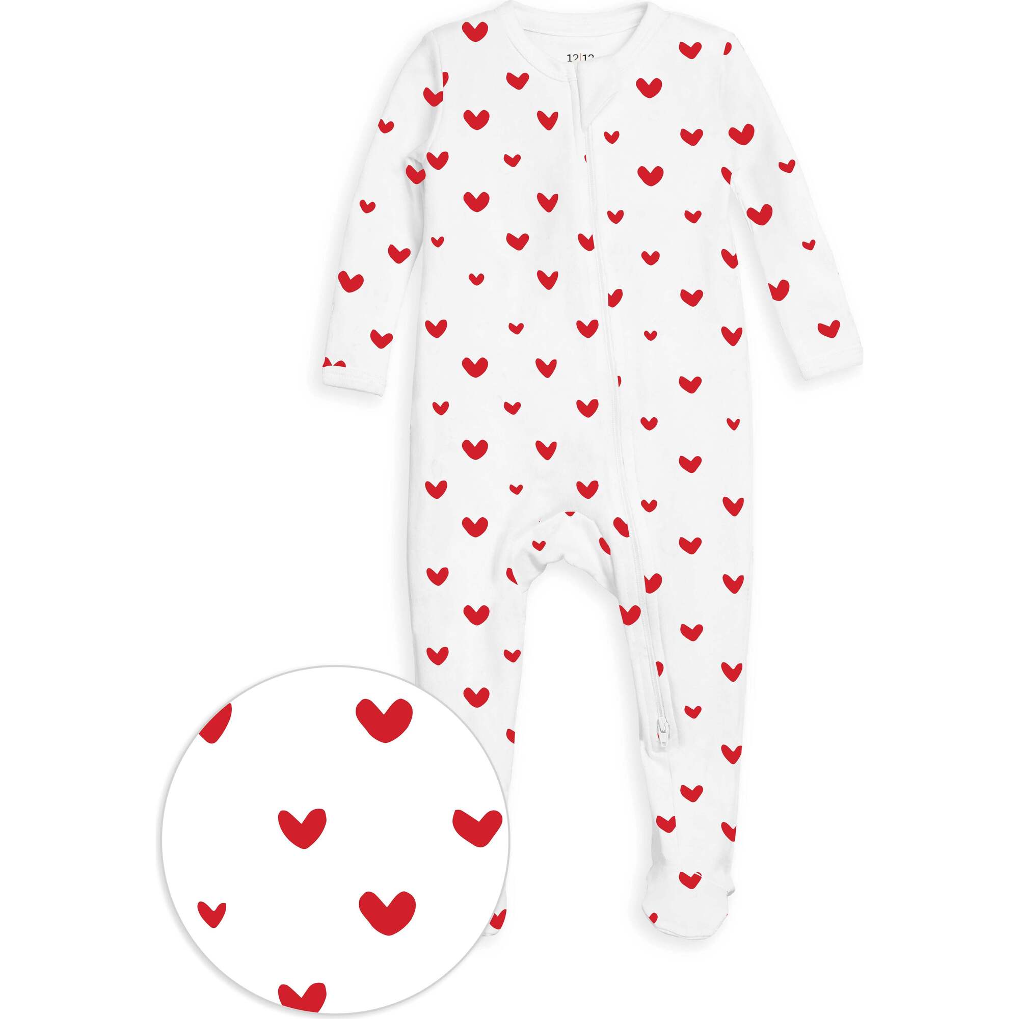 The Organic Zipper Footie, Poppy Jelly Bean Hearts - Footie Pajamas - 1