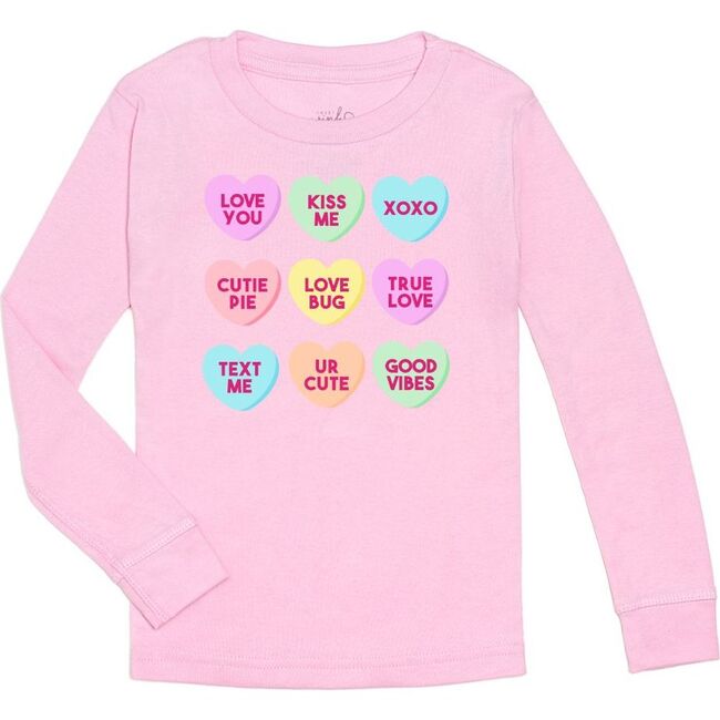 Candy Hearts Valentine's Day Long Sleeve Shirt, Pink - Shirts - 1