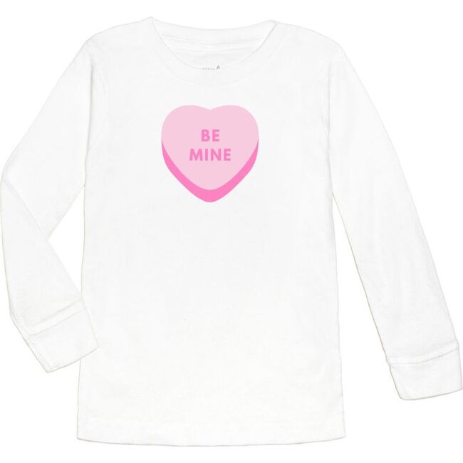 Be Mine Candy Heart Valentine's Day Long Sleeve Shirt, White - Shirts - 1