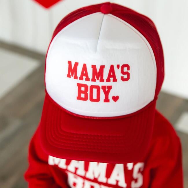 Mama's Boy Valentine's Day Trucker Hat, Red - Hats - 2