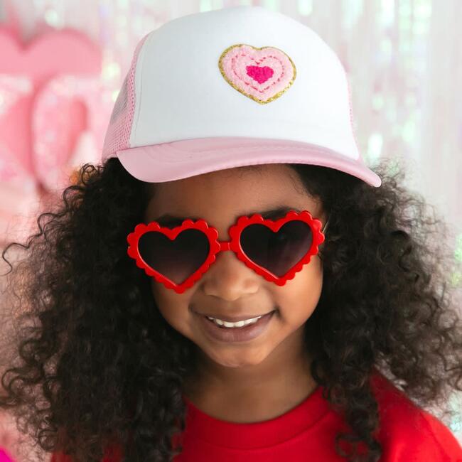 Multi Heart Patch Trucker Hat, Pink/White - Hats - 2