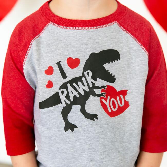 I Rawr You Valentine's Day 3/4 Shirt, Heather/Red - Shirts - 2