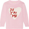 Je T'aime Crew Neck Rib Trim Sweater, Pink - Sweaters - 1 - thumbnail