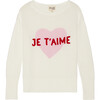 Women's Je T'aime Crew Neck Drop Shoulder Sweater, White - Sweaters - 1 - thumbnail